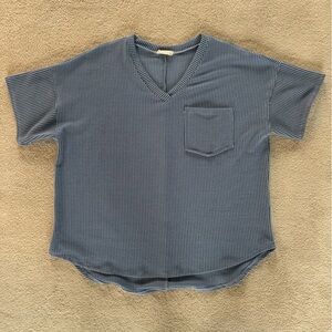 Blue Ribbed Knit Sweater